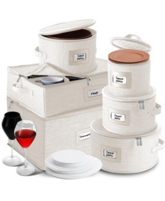 Fine China Storage Containers,Coffee Mug Storage and Wine Glass Storage Box with Dividers, Quilted Dish Organizers
