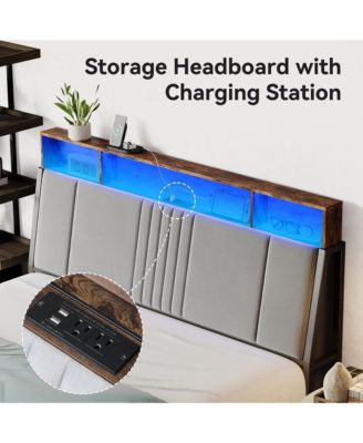 Bed Frame, Metal Platform Bed with Headboard, Underbed Storage and Ergonomic Headboard for Support, No Box Spring Needed