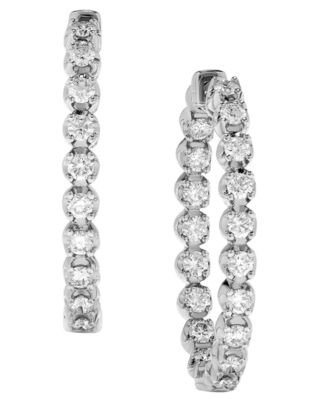 Diamond (1-1/2 ct. t.w.) Inside-Out Oval Medium Hoop Earrings in 14k White or Yellow Gold