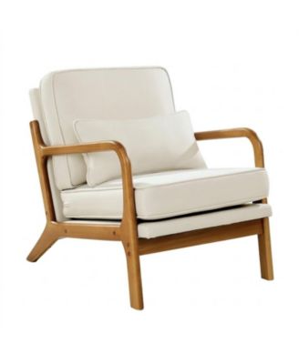 Accent Chair, Mid Century Modern Armchair, Solid Wood Frame, Linen Fabric