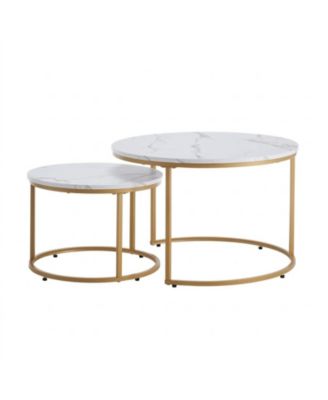 Nesting Coffee Table Set of 2, 27.6" Round Vintage Tables for Small Spaces