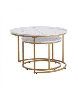 Nesting Coffee Table Set of 2, 27.6" Round Vintage Tables for Small Spaces