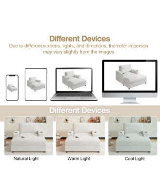 42.8" Oversized Chaise Lounge Chair with Storage Ottoman, Corduroy Sofa Bed with Cup Holders and USB Charging, Sleeper Couch for Living Room