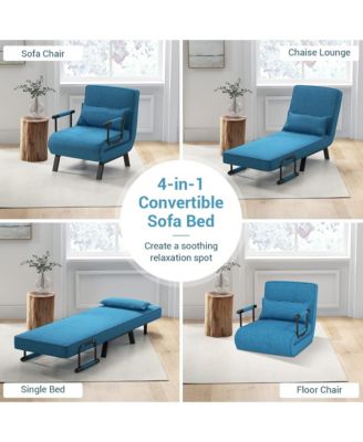 Convertible Sleeper Chair Bed, 5 in 1 Folding Sofa Bed Chair with 5-Position Adjustable Backrest and Pillow for Home Office, Small Spaces