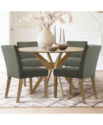 Set of 2 Linen Upholstered Dining Chairs with Solid Wood Legs