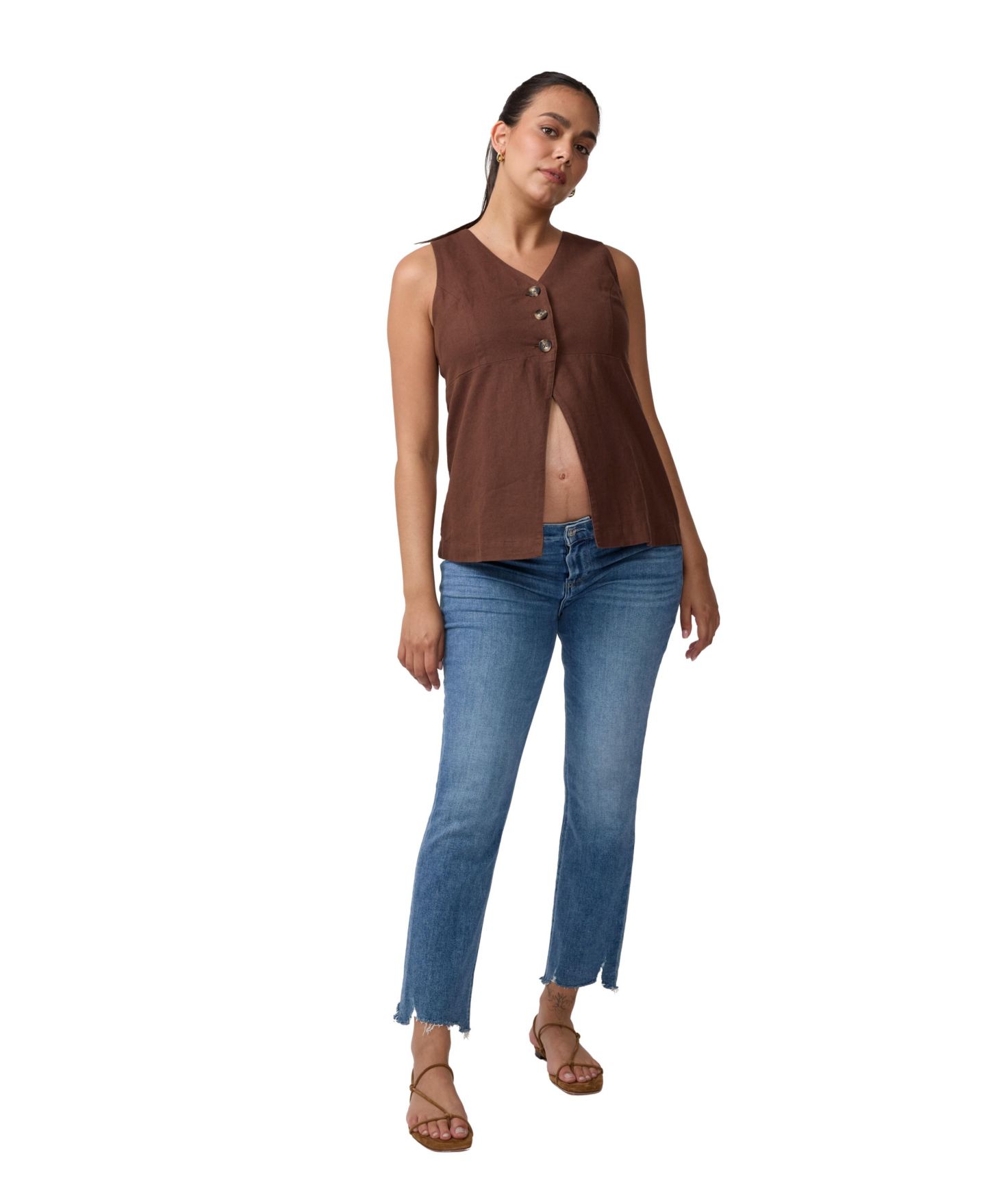 Женский комбинезон Ingrid + Isabel Maternity Ingrid & Isabel Postpartum Linen Jumpsuit, цвет: Тёмный коричневый — фото 4