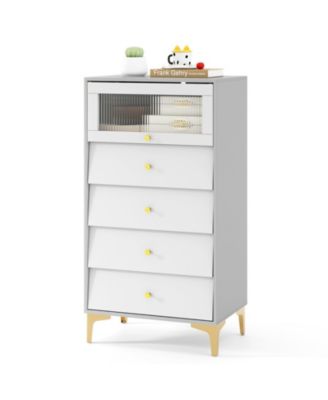 Modern 4 Drawer Cabinet with Fluted Glass Flip-Up Door