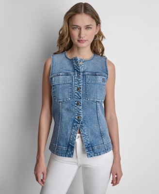 Women's Sleeveless Button-Front Denim Vest