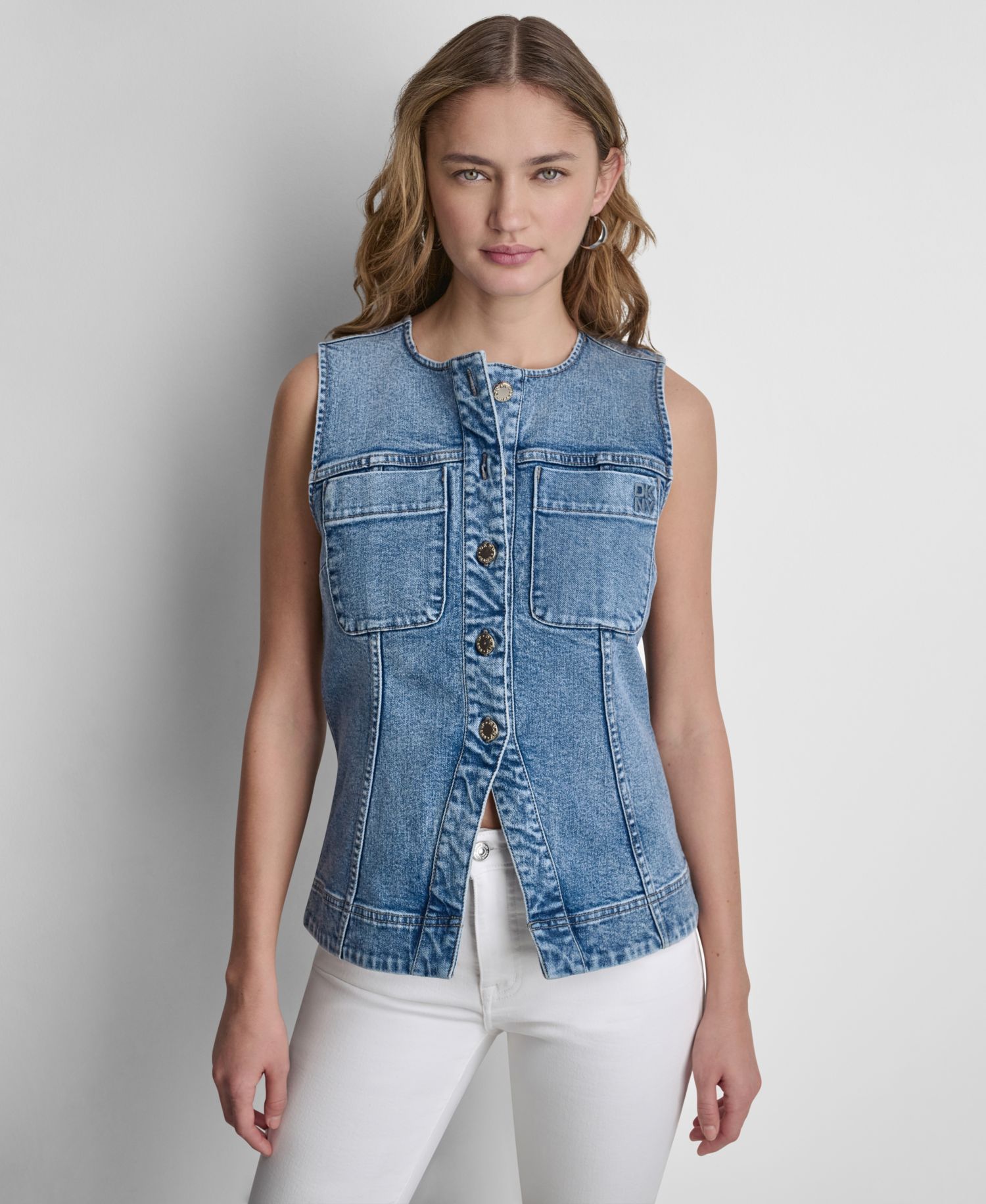 Women's Sleeveless Button-Front Denim Vest