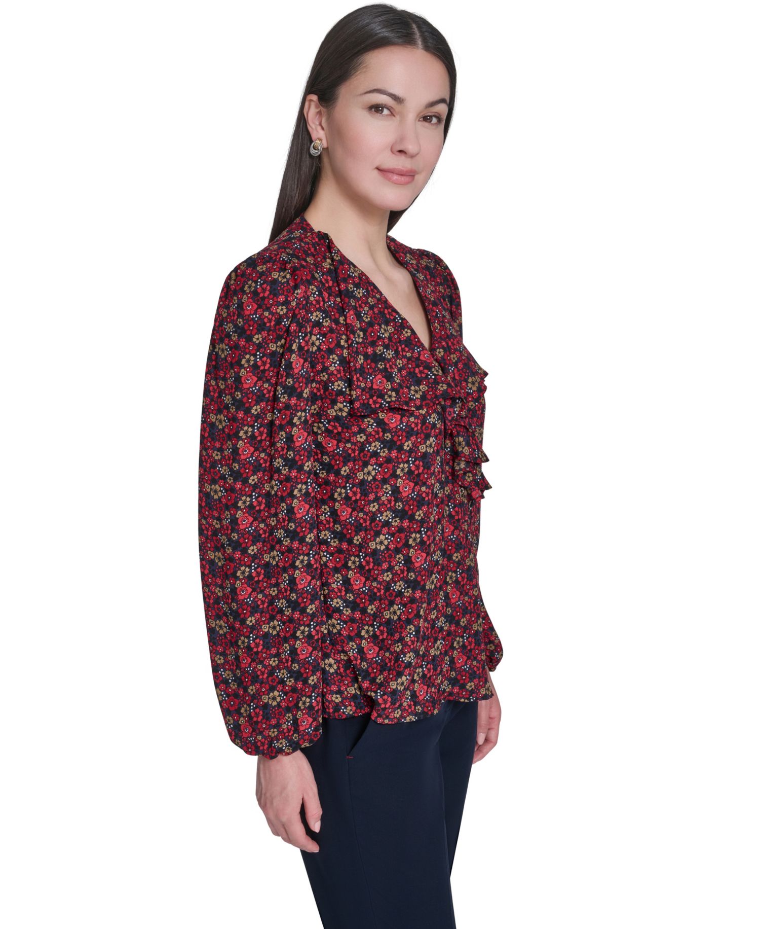 Women's V-Neck Ruffle Pull-On Blouse