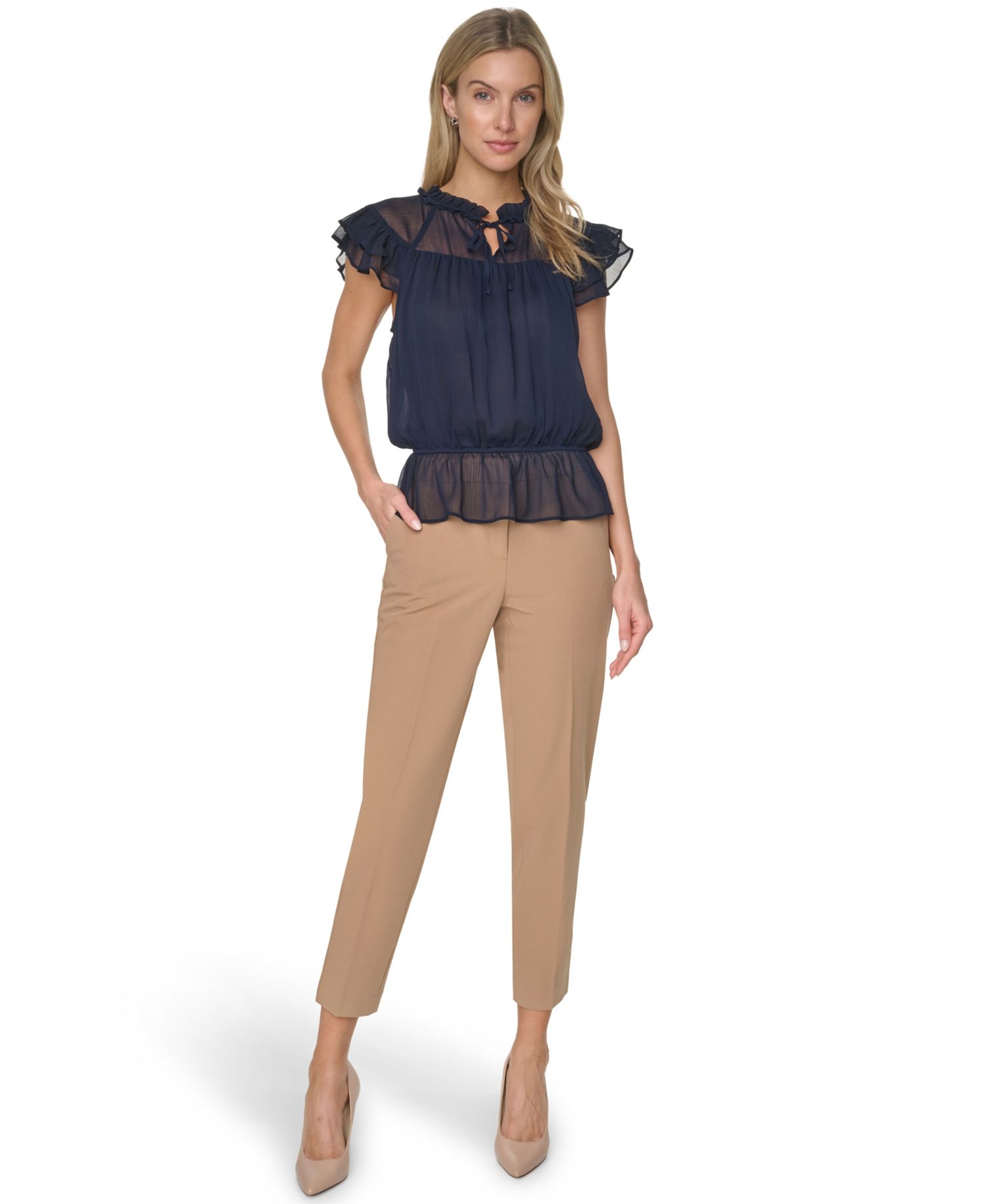 Women's Peplum Flutter-Sleeve Pull-On Blouse