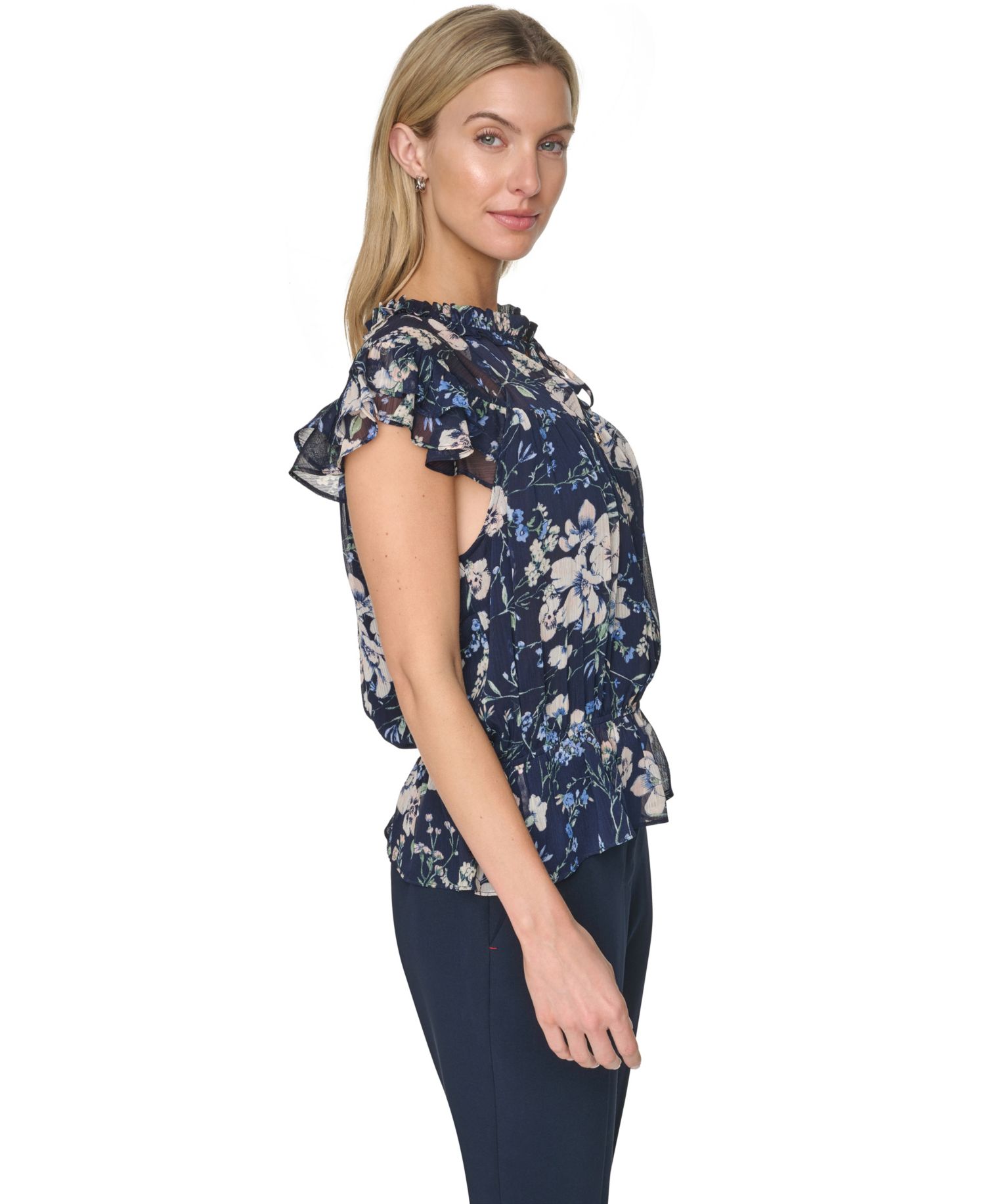 Women's Peplum Flutter-Sleeve Pull-On Blouse
