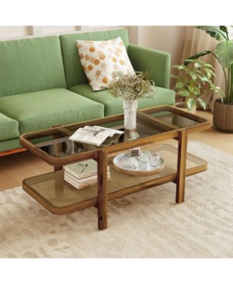 Glass Coffee Table 2 Tier with Storage Shelf
