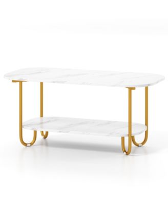 Faux Marble Coffee Table Modern 2 Tier