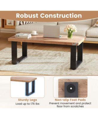 Oak Farmhouse Coffee Table Rustic Thick Top Wood Texture