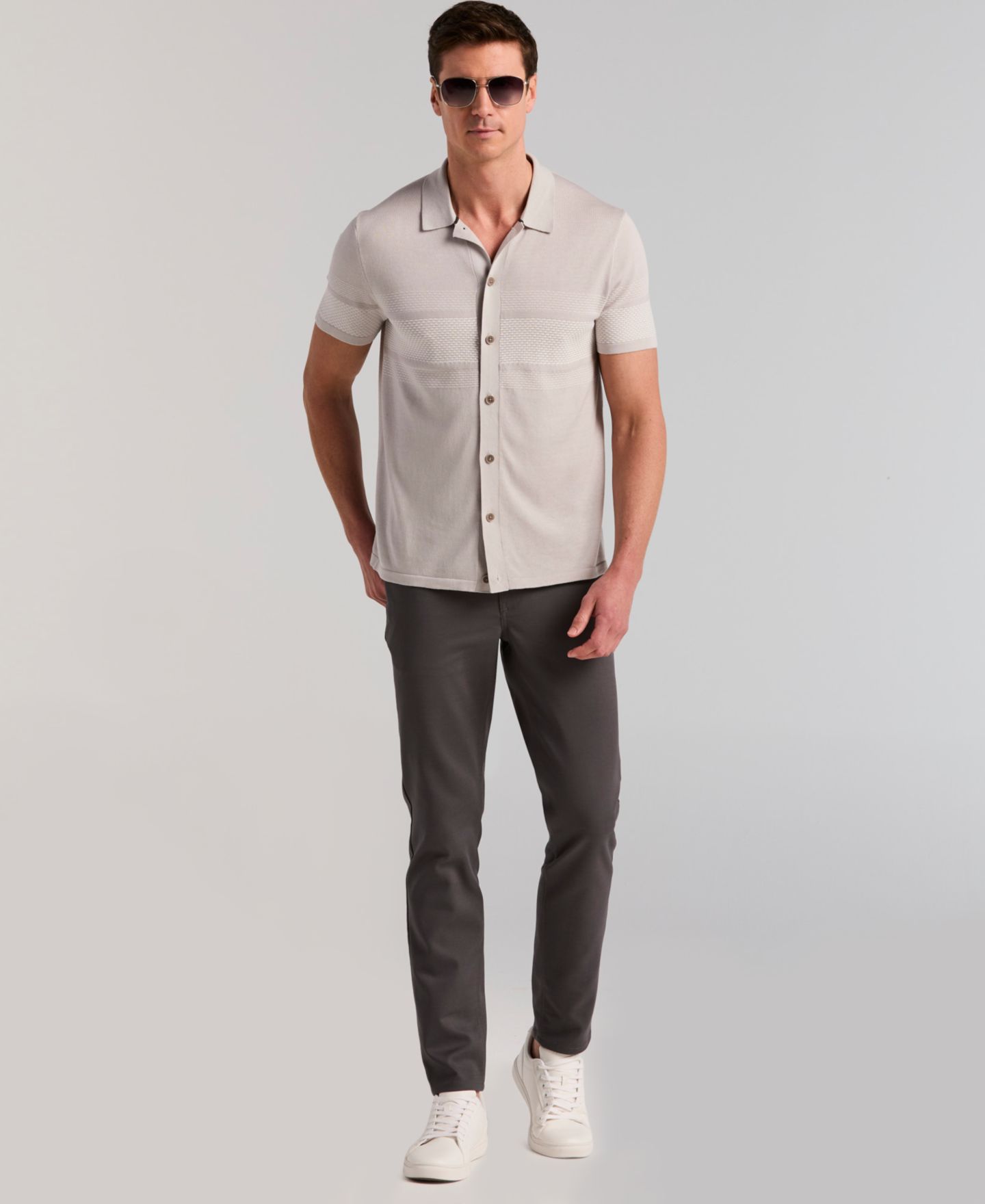 Мужская рубашка Perry Ellis Textured Button Front, цвет: Серый — фото 2