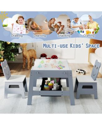 Toddler Table and 2 Chairs 5-in-1 Cute Art Desk Set with Reversible Chalkboard Whiteboard