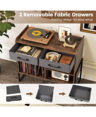 Mid Century Modern Record Player Stand with Charging Station