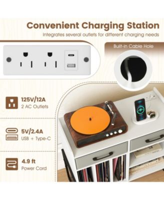 Vinyl Storage Cabinet with Charging Station and Adjustable Shelf