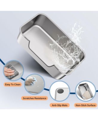 Stainless Steel Cat Litter Box Low Entry Anti Splash Odor Free Non Stick Easy Clean for Senior Injured Cats