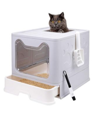 Foldable Cat Litter Box Enclosed Top Entry Anti-splashing Large Private Space Easy Clean With Scoop 2-in-1 Brush