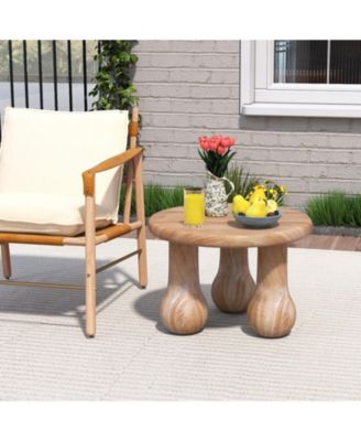 Solid Mahogany Wood Coffee Table, Small Table with Thickened Top and Column Legs
