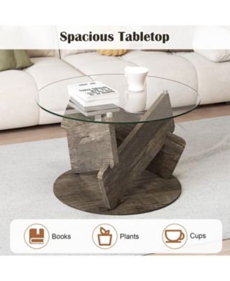 Round Glass Coffee Table with Tempered Glass Top
