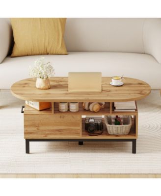 47 in Oval Coffee Table with Storage and Open Compartments