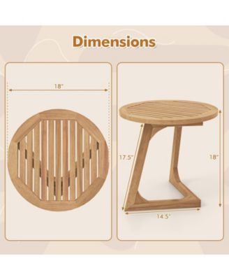 Round Teak Wood Side Table with Slatted Tabletop