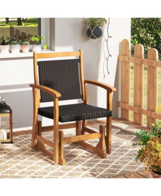 Patio Rattan Glider Chair with Acacia Wood Frame