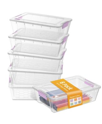 Pencil Box Stackable Clear Organizer Plastic Container Lid Art School Supply
