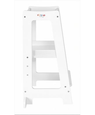 Toddler Tower with Adjustable Step, White Montessori-Inspired Toddler Step Stool, Standing Tower for Kids, Fits Under Kitchen Counters, Adjustable for 18 Month - 5 Years