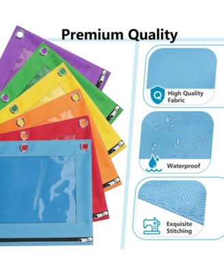 6 Pack Pencil Pouches 3 Ring Binder Zipper Clear Top Bag Grommets