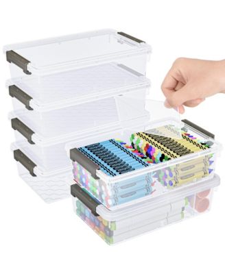 6 Pack Pencil Box Removable Divider Clear Organizer Stackable Plastic Storage Container Craft School Supply