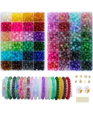 Glass Beads for Bracelets DIY Crafts 2 Pack 1300pcs 48 Colors Round Crystal Beginners Kit