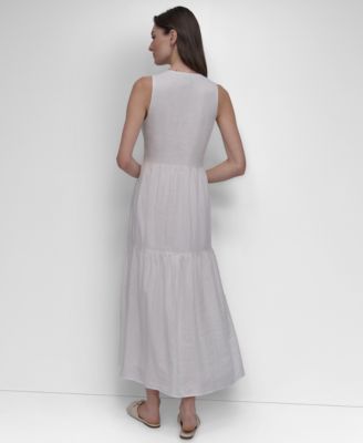 Women's Sleeveless Keyhole Crewneck Tiered Maxi Dress