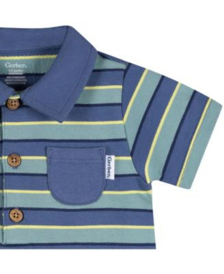 Baby Boys Collared Romper, Blue and Green.