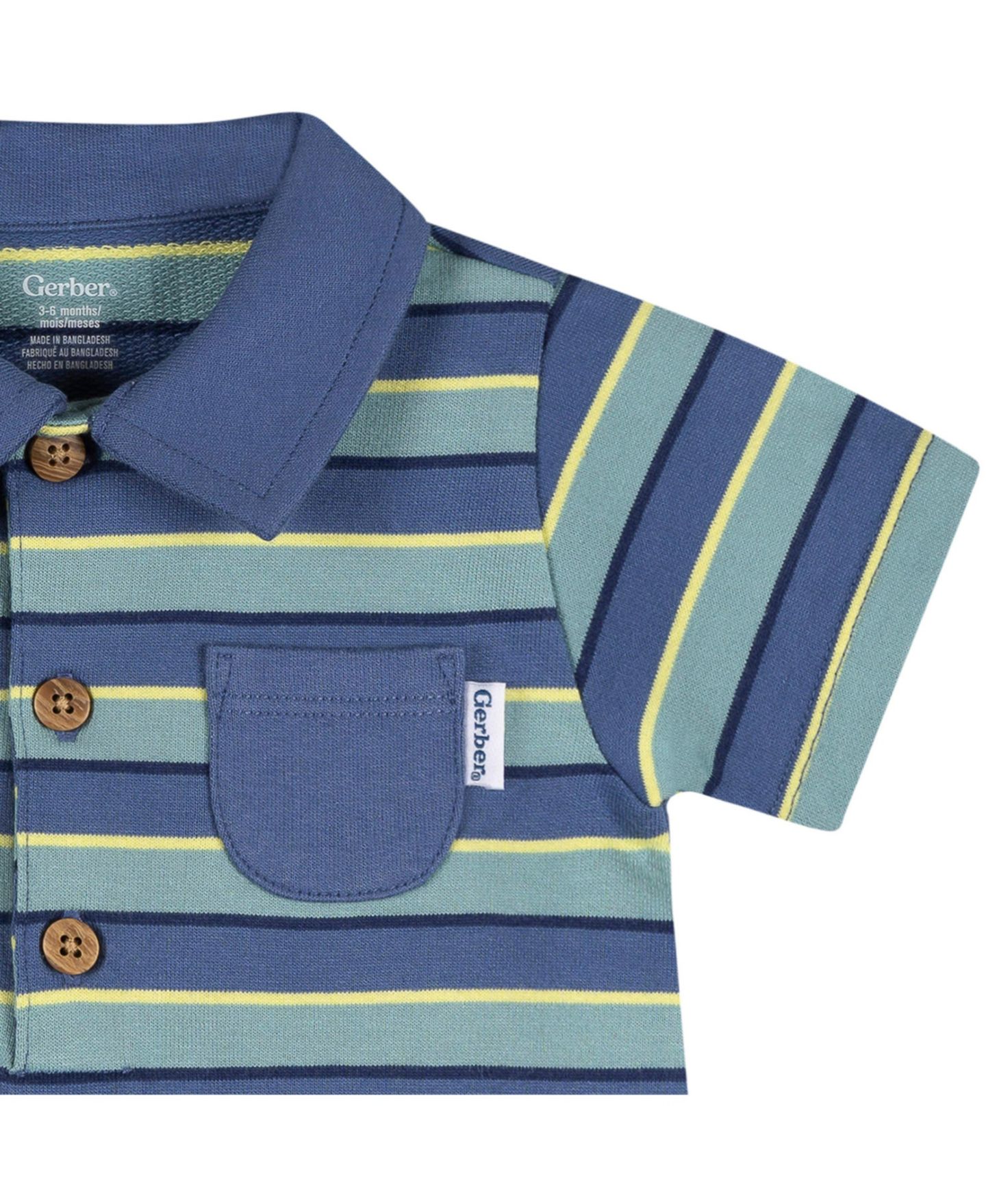 Комбинезон Gerber Collared Romper, Blue and Green. для мальчиков-малышей, цвет: Синий / Зелёный — фото 6