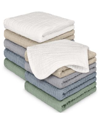 10-Pack Lyra Muslin Baby Washcloths, Soft Absorbent Cotton Muslin Wash Cloths, Burp Rags, Face Cloth Towel
