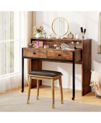 Extendable Rolling Desk with 2 Storage Drawers Home Office