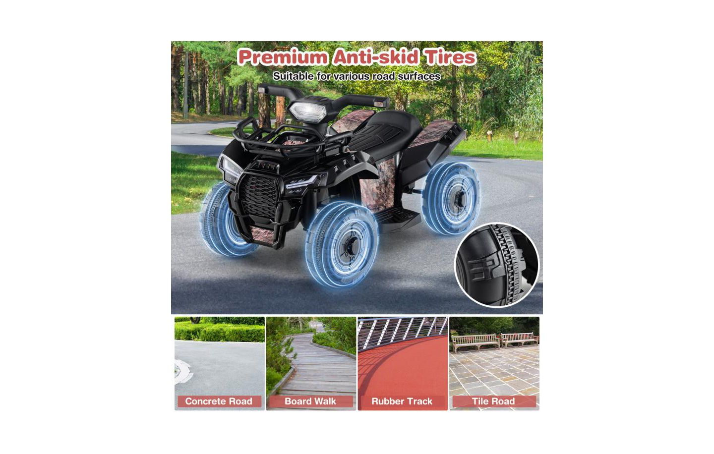 Детская игрушка HONGGE 6V Kids ATV Quad Electric Ride-On with LED Light, Ages 18-36 Months, цвет: Чёрный — фото 10