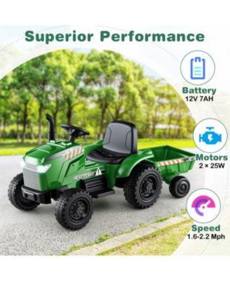 12V 2-in-1 Kids Ride On Tractor with Trailer and 3-Gear Shift-Grayish Green