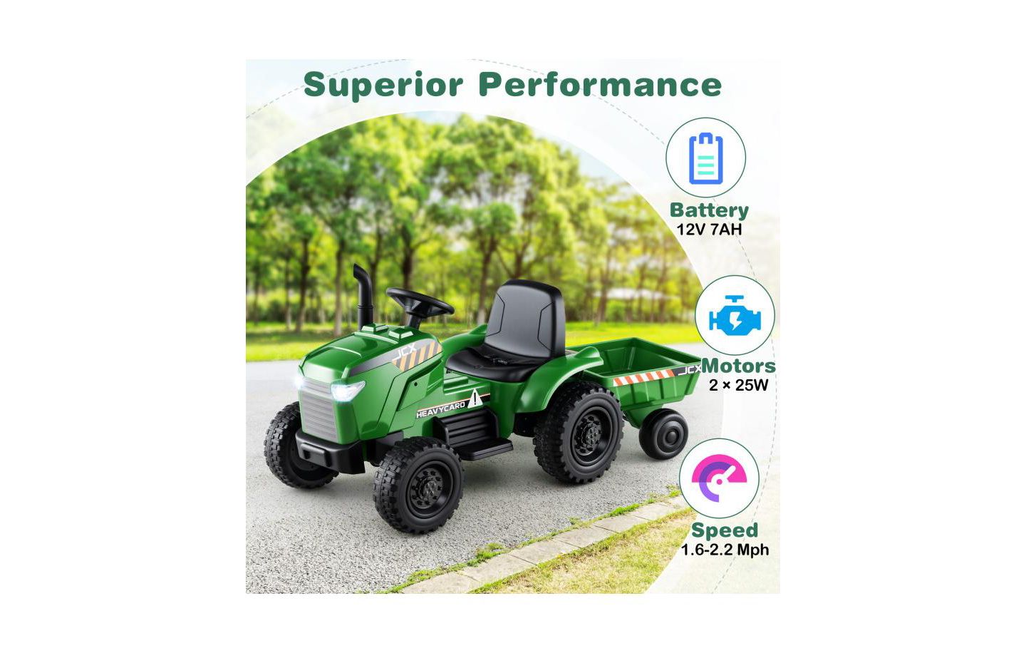 Детская игрушка HONGGE 12V 2-in-1 Remote Control Ride-On Tractor with Detachable Trailer, 66 lbs Capacity, Ages 3-8, цвет: Зелёный — фото 7