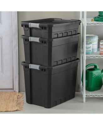 19 Gal Rugged Industrial Stackable Storage Tote w/ Lid, Black, 24 Pack