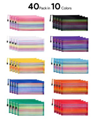 40pcs Zipper Mesh Pouch Storage Pencil Case Multipurpose School Office Cosmetic Travel Accessory