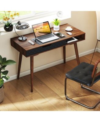 Modern Desk Mid Century Style with Drawer and Open Shelf