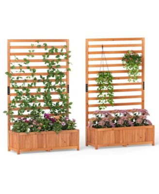 2 PCS Wooden Raised Garden Bed w/ Vertical Trellis Liner Drainage