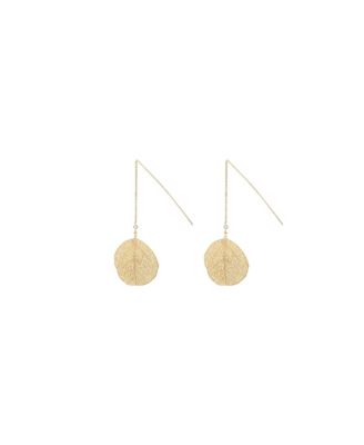Sienna Textured Leaf Disc Threader Earrings Sculptural Trendy