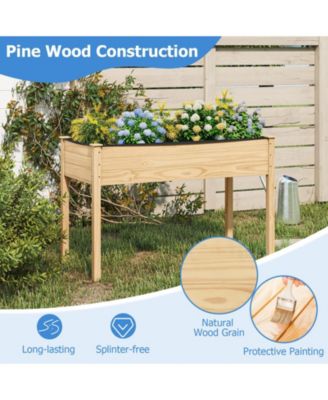 2PCS Wooden Raised Garden Bed w/Legs Liner Drainage Holes Large Planter Box
