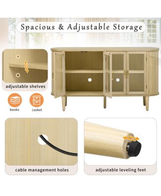 Farmhouse Buffet Sideboard with Glass Doors, Adjustable Shelves and Cable Management, Wood Storage Cabinet for Dining Room and Living Room